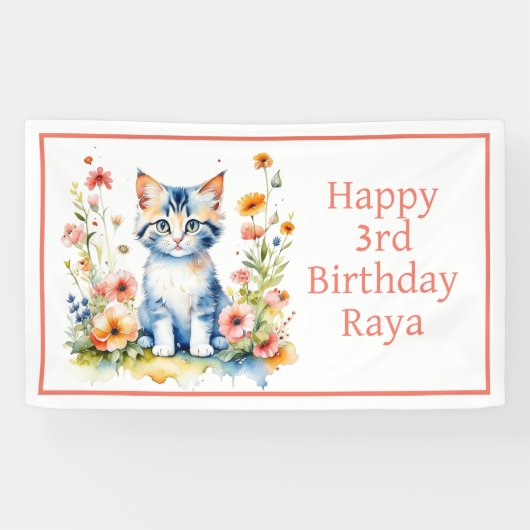 Personalisiert Happy Birthday Sweet Kitten Banner (Horizontal)