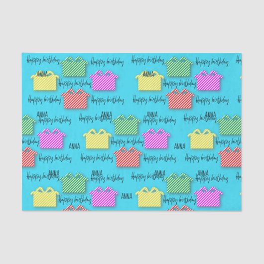 Personalisiert Happy Birthday Typografy Presents Seidenpapier (Vorderseite)