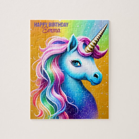 Personalisiert Happy Birthday Unicorn mit Namen Puzzle (Vertikal)