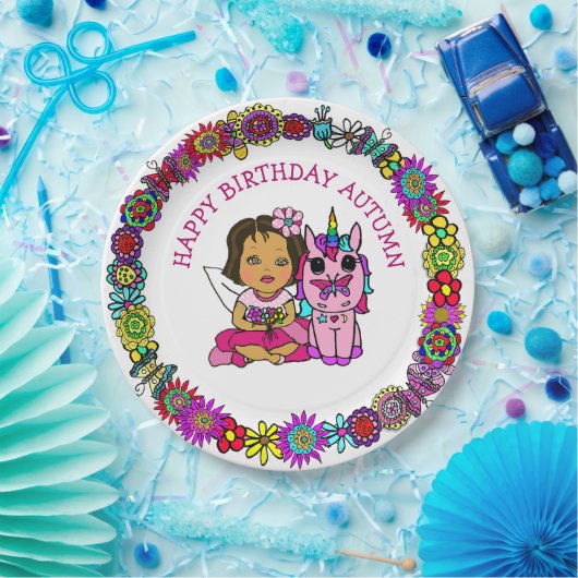 Personalisiert Happy Birthday Unicorn und Fairy Pappteller (Party)