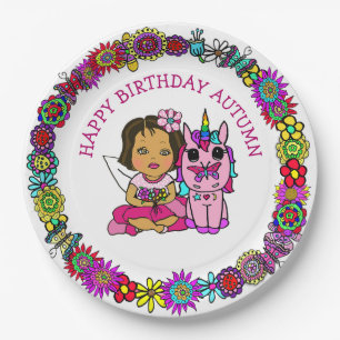 Personalisiert Happy Birthday Unicorn und Fairy Pappteller