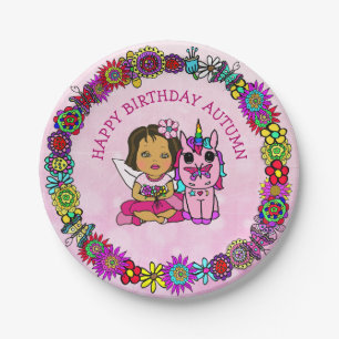 Personalisiert Happy Birthday Unicorn und Fairy Pappteller