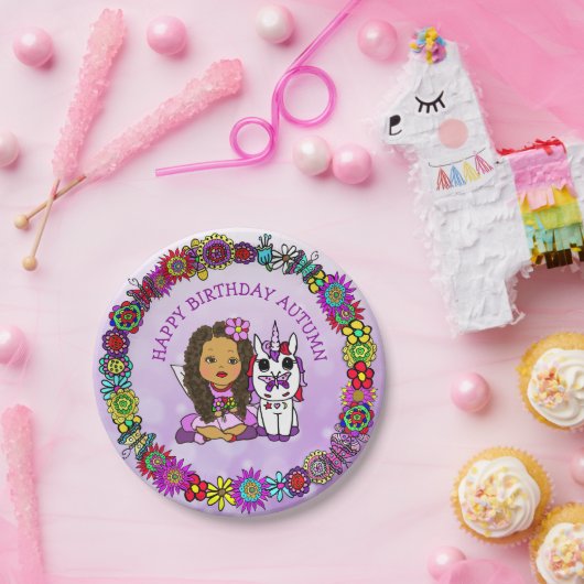 Personalisiert Happy Birthday Unicorn und Fairy Pappteller (Party)