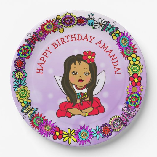 Personalisiert Happy Birthday Unicorn und Fairy Pappteller (Vorderseite)