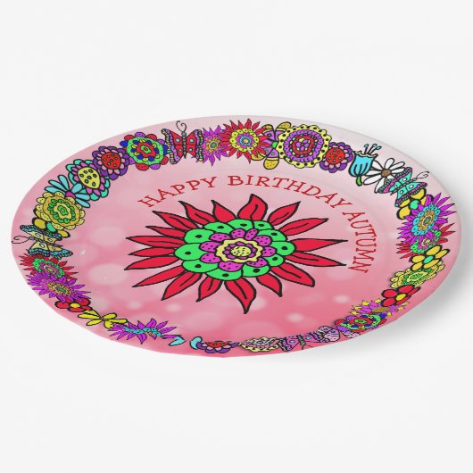 Personalisiert Happy Birthday Unicorn und Fairy Pappteller (Schrägansicht)