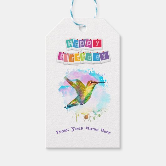 Personalisiert Happy Birthday Watercolor Hummingbi Geschenkanhänger (Vorderseite)