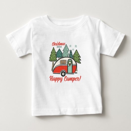 Personalisiert Happy Camper Weihnachten Baby T-shirt (Vorderseite)
