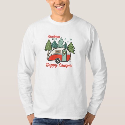 Personalisiert Happy Camper Weihnachten T-Shirt (Vorderseite)