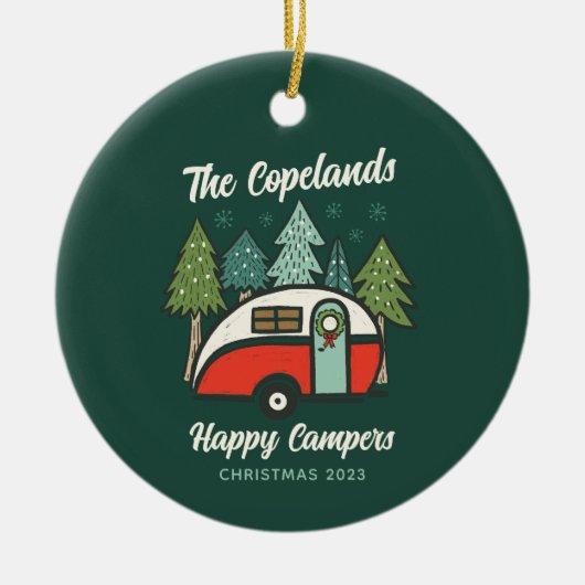 Personalisiert Happy Campers Keramik Ornament (Vorne)