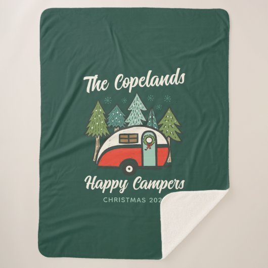 Personalisiert Happy Campers Weihnachten Sherpadecke (Vorderseite)