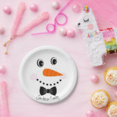 Personalisiert Happy Face Snowman Black Bowtie Pappteller (Party)