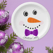 Personalisiert Happy Face Snowman Lila Bowtie Pappteller