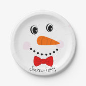 Personalisiert Happy Face Snowman Red Bowtie Pappteller (Vorderseite)