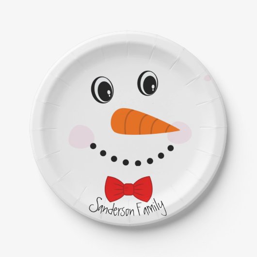 Personalisiert Happy Face Snowman Red Bowtie Pappteller (Vorderseite)