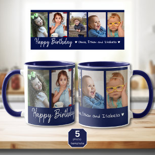 Personalisiert Happy Geburtstag 5 Foto Collage Blu Tasse