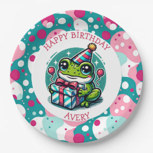 Personalisiert Happy Geburtstag   Frog Themed Pappteller
