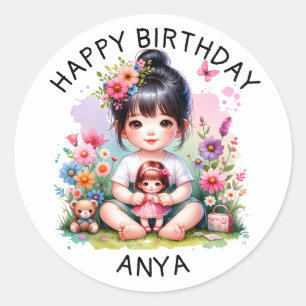 Personalisiert Happy Geburtstag Hübsche Asienfra Runder Aufkleber