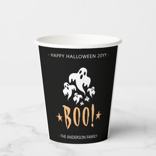 Personalisiert Happy Halloween Boo Pappbecher (Rückseite)