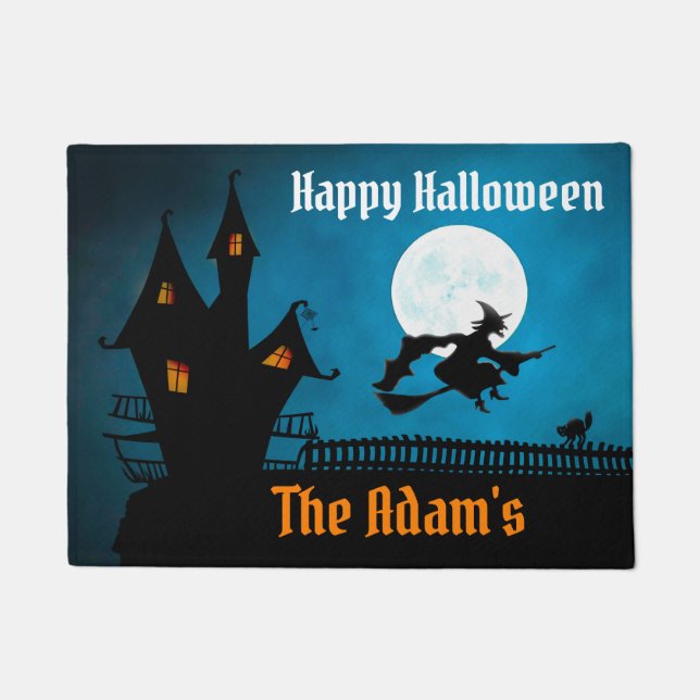 Personalisiert Happy Halloween Hexe Fußmatte (Vorderseite)