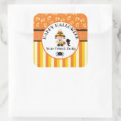 Personalisiert Happy Halloween Hexe Quadratischer Aufkleber (Tasche)