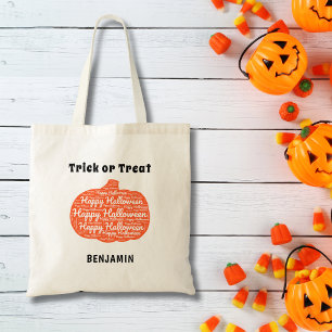 Personalisiert Happy Halloween Pumpkin Word Art Tragetasche