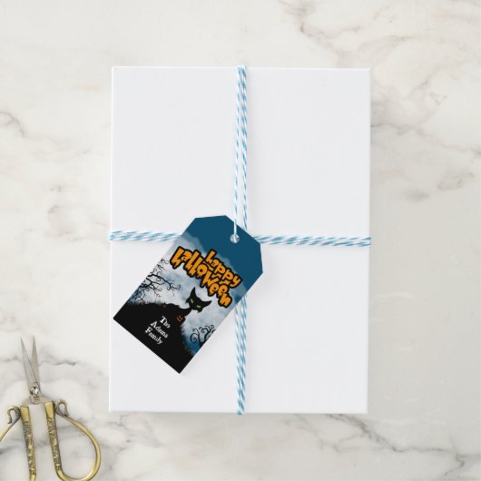 Personalisiert Happy Halloween Spooky Cat Geschenkanhänger (Mit Garn)