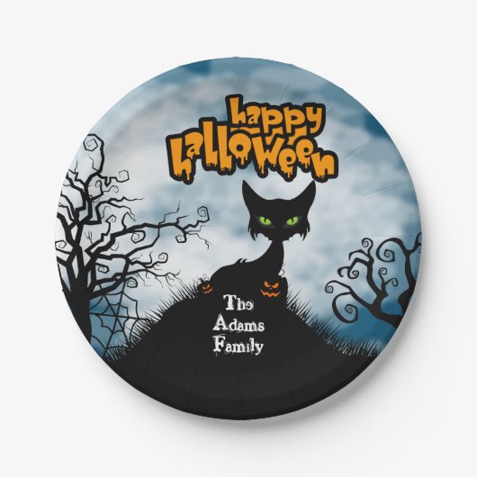 Personalisiert Happy Halloween Spooky Cat Pappteller (Vorderseite)