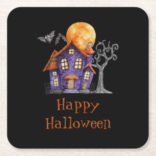 Personalisiert Happy Halloween Spuk Haus Rechteckiger Pappuntersetzer