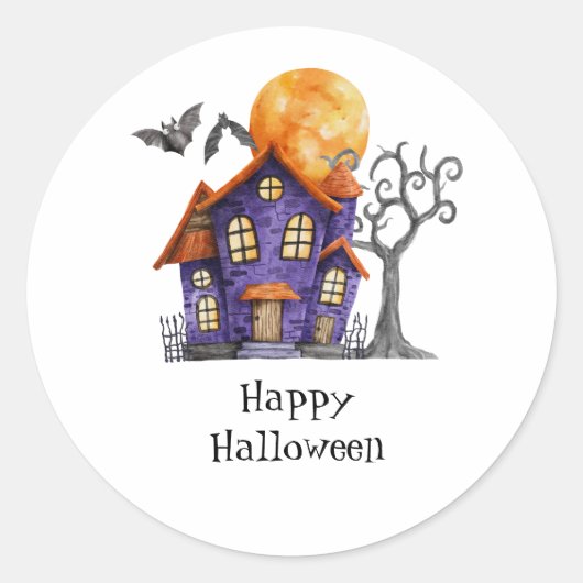 Personalisiert Happy Halloween Spuk Haus Runder Aufkleber (Vorderseite)
