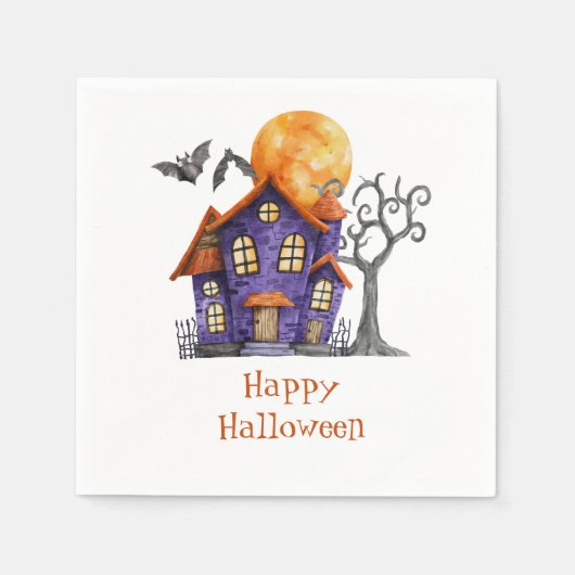 Personalisiert Happy Halloween Spuk Haus Serviette (Vorderseite)