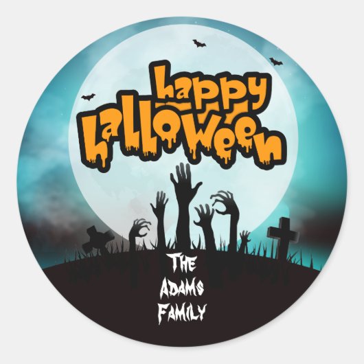 Personalisiert Happy Halloween Zombie Graveyard Runder Aufkleber (Vorderseite)