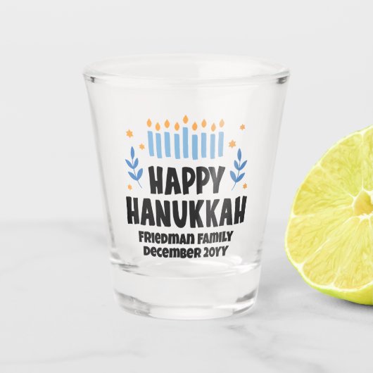 Personalisiert Happy Hanukkah Gastgeschenk Shot Gl Schnapsglas (Vorderseite)