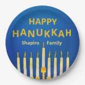 Personalisiert Happy Hanukkah! Menorah Pappteller (Vorderseite)