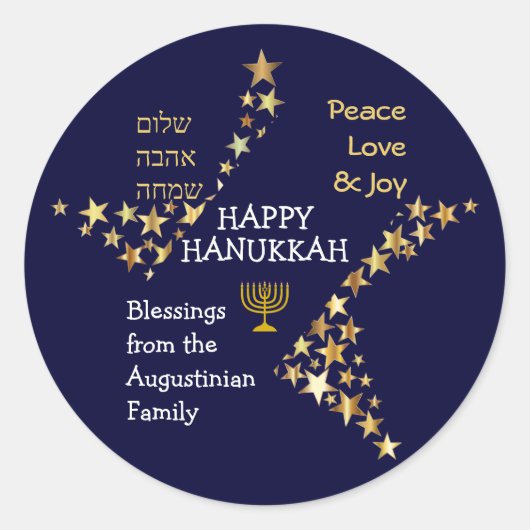 Personalisiert HAPPY HANUKKAH Runder Aufkleber (Vorderseite)