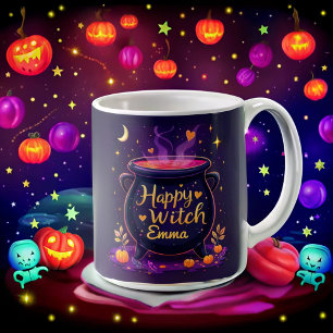 Personalisiert Happy Hexe Halloween Cauldron Kaffeetasse