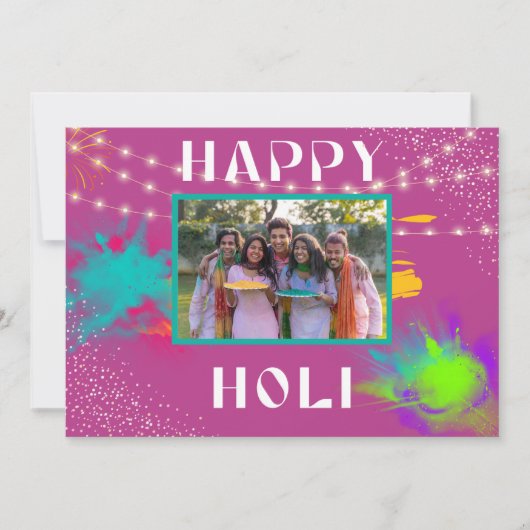 Personalisiert Happy Holi farbenfrohe Festivalbots Mitteilungskarte (Vorderseite)