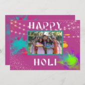 Personalisiert Happy Holi farbenfrohe Festivalbots Mitteilungskarte (Vorne/Hinten)