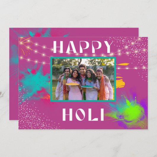 Personalisiert Happy Holi farbenfrohe Festivalbots Mitteilungskarte (Vorne/Hinten)
