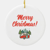 Personalisiert Happy Holidays Camper Rot & Weiß Keramik Ornament (Hinten)