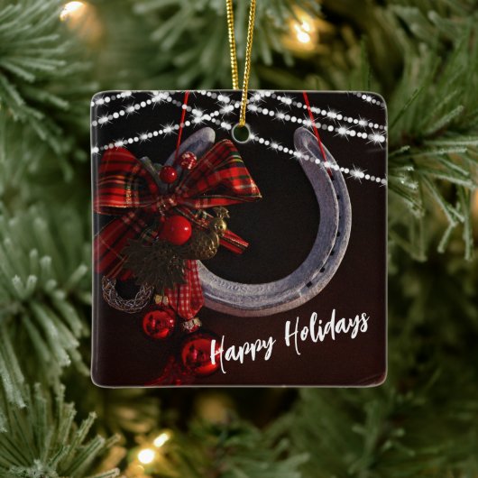 Personalisiert Happy Holidays Horseshoe Weihnachte Keramikornament (Baum)