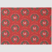 Personalisiert Happy Holidays Red Monogram Wreath Seidenpapier (Vorderseite)
