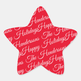 Personalisiert Happy Holidays red Stern-Aufkleber