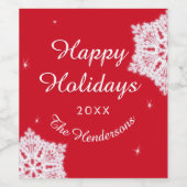 Personalisiert Happy Holidays Weihnachten Rot Weiß Weinetikett (Einzelnes Label)