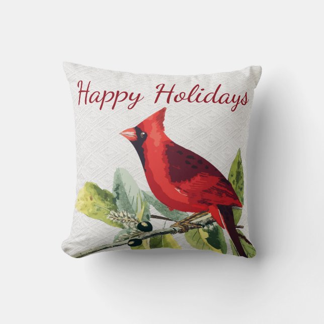 Personalisiert - Happy Holidays Winter Kardinal Kissen (Front)