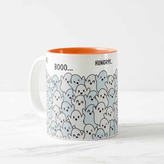 Personalisiert Happy Hungry Ghosts Pattern Hallowe Zweifarbige Tasse (Vorderseite Links)
