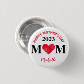 Personalisiert Happy Mother's Day Button (rot) (Vorne & Hinten)