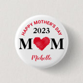 Personalisiert Happy Mother's Day Button (rot) (Vorderseite)