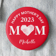 Personalisiert Happy Mother's Day Button (rot)