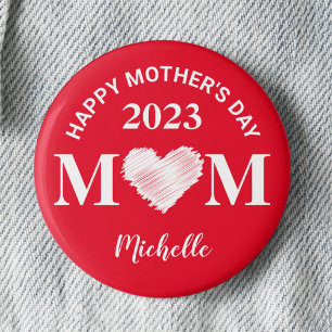 Personalisiert Happy Mother's Day Button (rot)