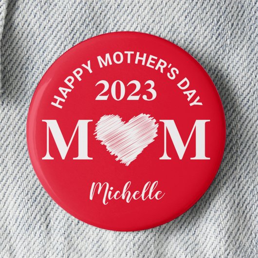 Personalisiert Happy Mother's Day Button (rot)